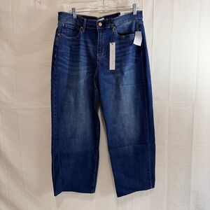 Nicole Miller Women’s SoHo High Rise Wide Leg Cropped Raw Hem Denim Jeans 12